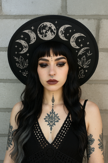 Mystical Moon festival Fedora Witchy Hat Wide Brim