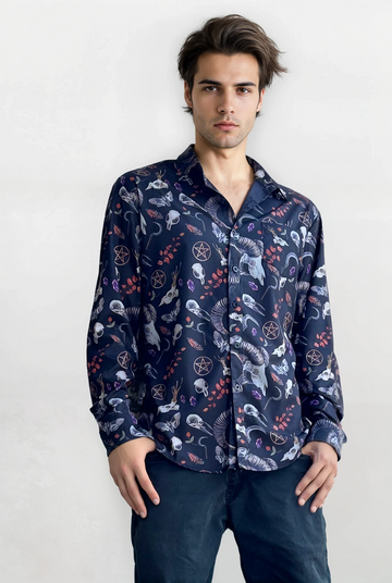 Oddities Men’s Button-Up Shirt – Witchy Occult Print