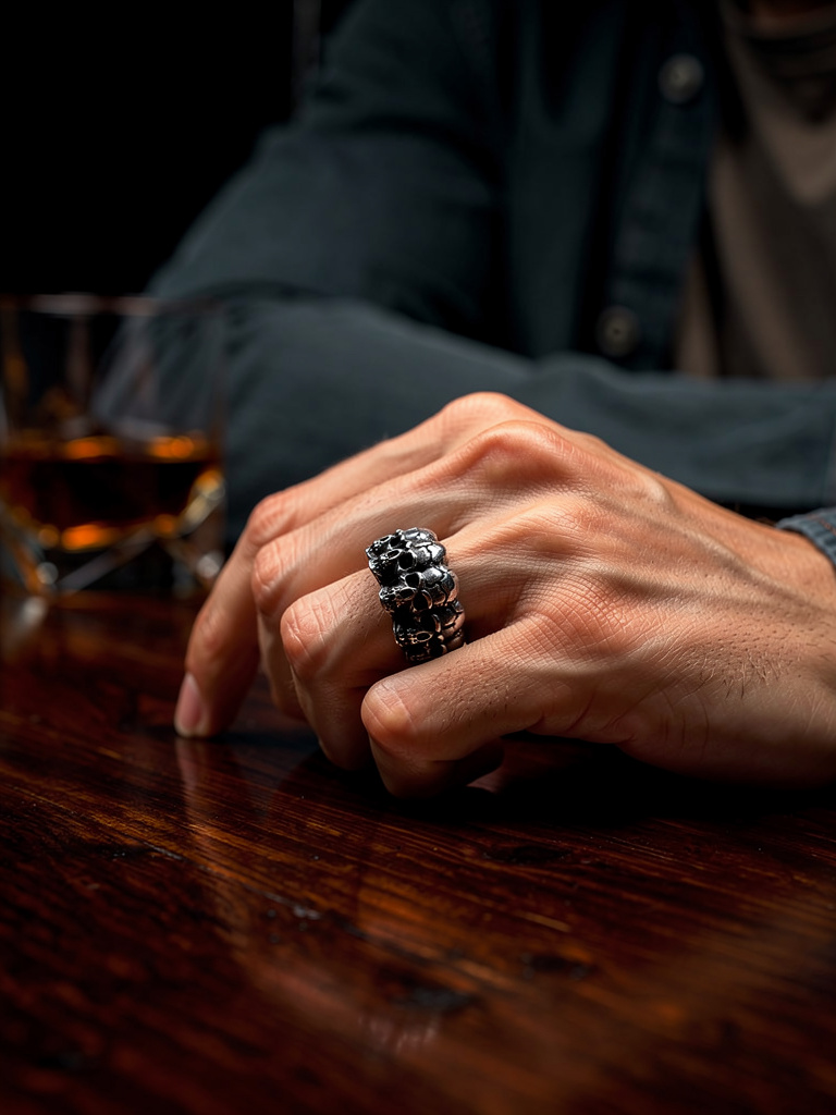 Graveyard Skull Band Ring – Stainless Steel Skull Ring (Thick or Thin Band)