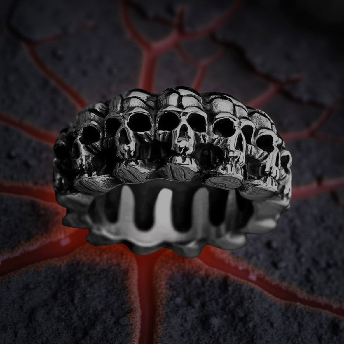 Graveyard Skull Band Ring – Stainless Steel Skull Ring (Thick or Thin Band)