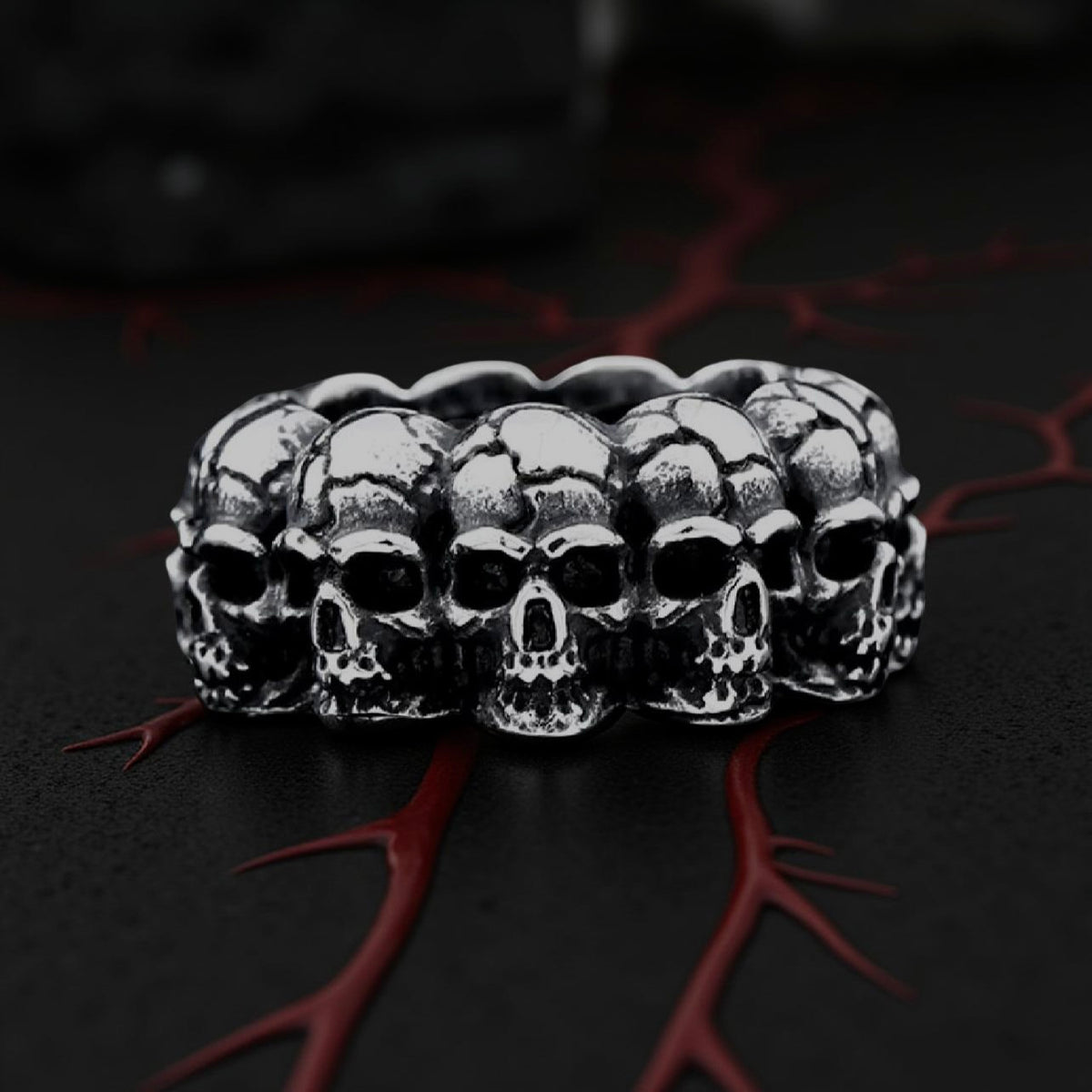 Graveyard Skull Band Ring – Stainless Steel Skull Ring (Thick or Thin Band)