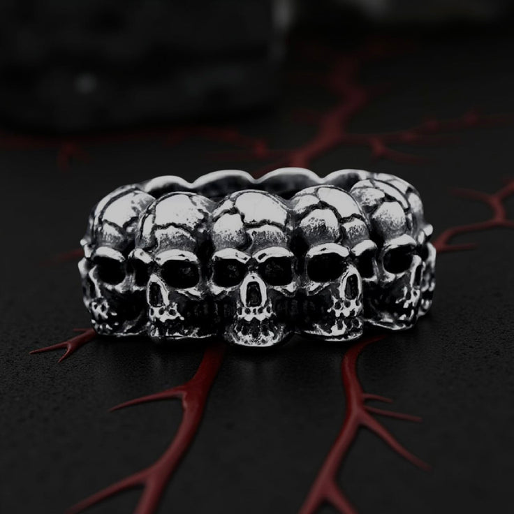 Graveyard Skull Band Ring – Stainless Steel Skull Ring (Thick or Thin Band)