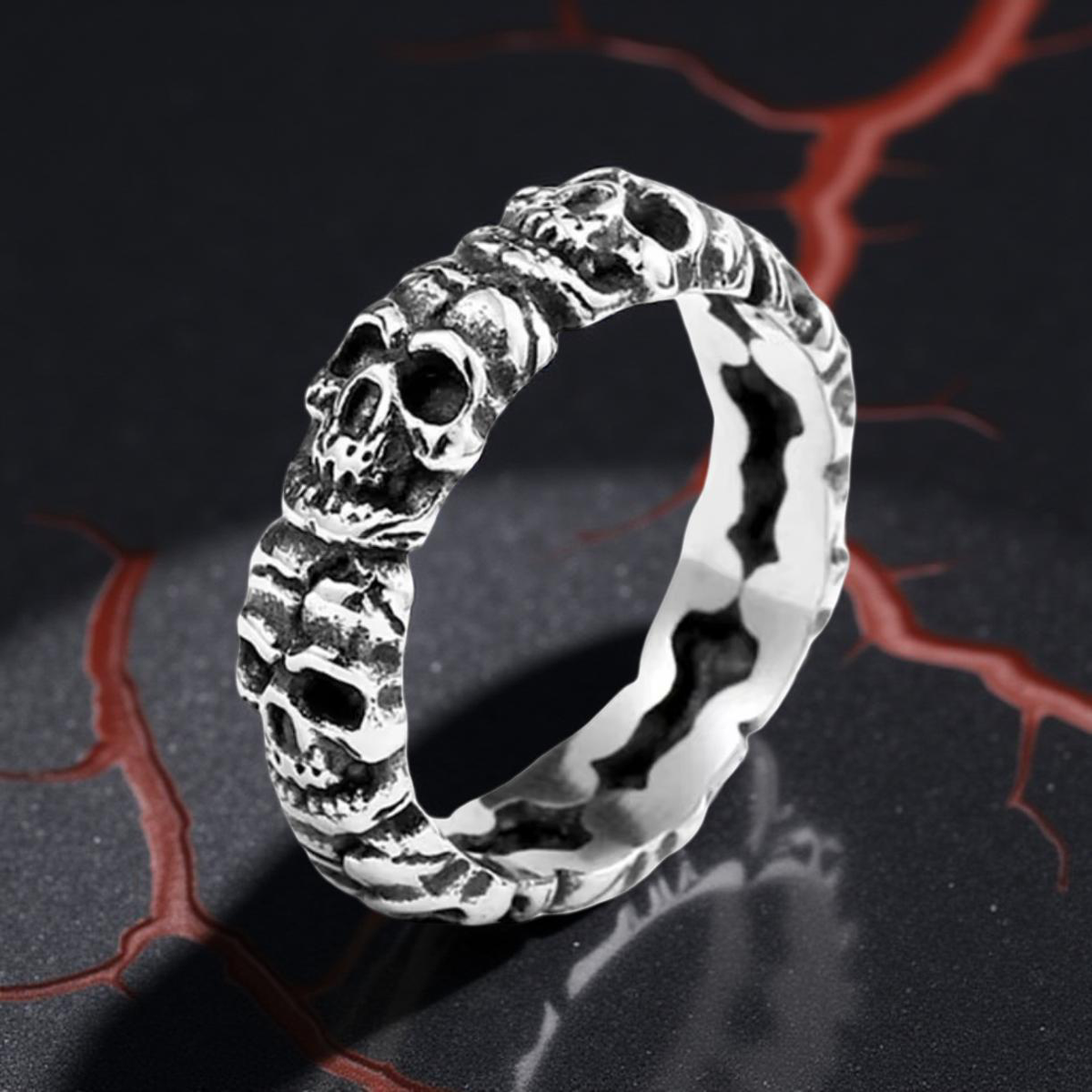 Graveyard Skull Band Ring – Stainless Steel Skull Ring (Thick or Thin Band)