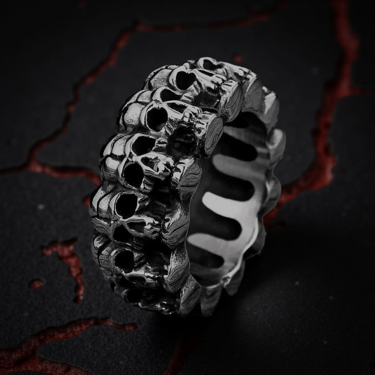 Graveyard Skull Band Ring – Stainless Steel Skull Ring (Thick or Thin Band)
