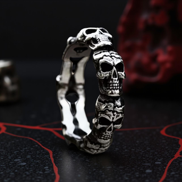 Graveyard Skull Band Ring – Stainless Steel Skull Ring (Thick or Thin Band)
