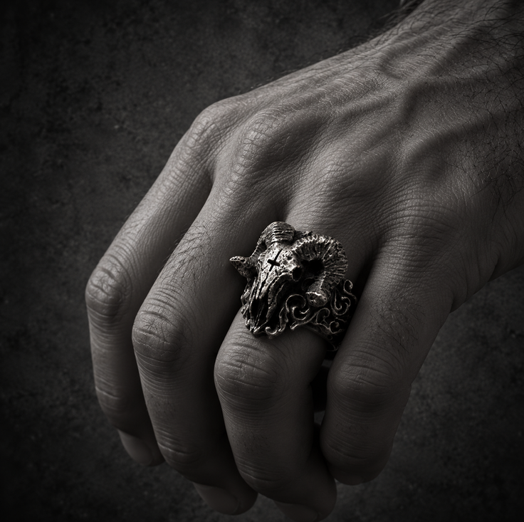 Ram Skull Ring – Stainless Steel Occult Statement Ring