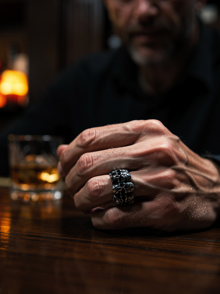Graveyard Skull Band Ring – Stainless Steel Skull Ring (Thick or Thin Band)