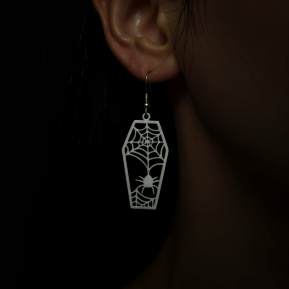 Web of Shadows Coffin Earrings – Stainless Steel Gothic Jewelry