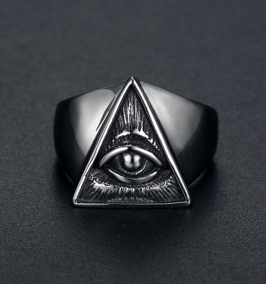 All-Seeing Eye Pyramid Ring – Stainless Steel Occult Symbol Ring