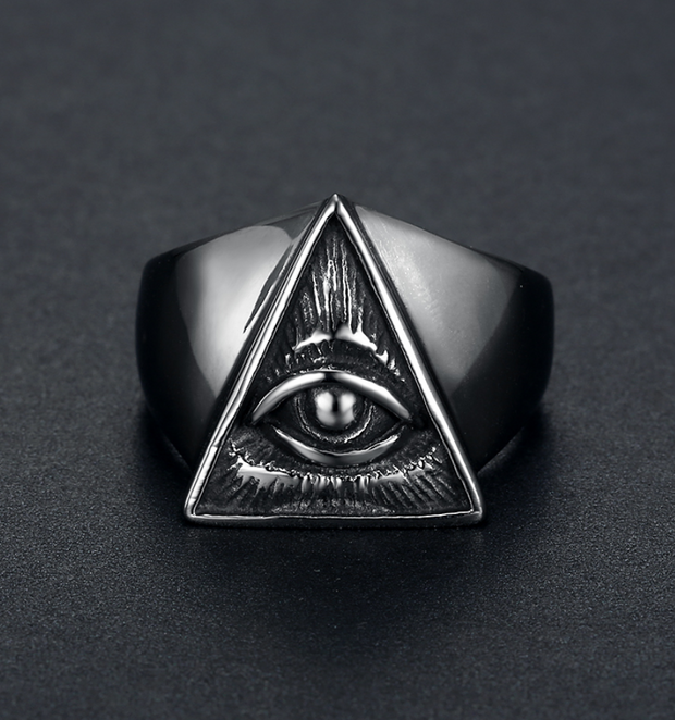 All-Seeing Eye Pyramid Ring – Stainless Steel Occult Symbol Ring