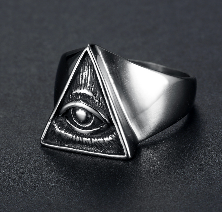 All-Seeing Eye Pyramid Ring – Stainless Steel Occult Symbol Ring