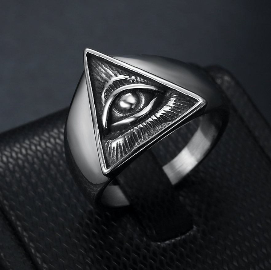 All-Seeing Eye Pyramid Ring – Stainless Steel Occult Symbol Ring