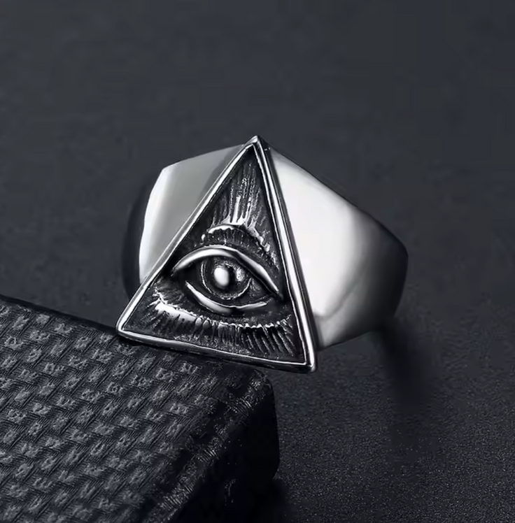All-Seeing Eye Pyramid Ring – Stainless Steel Occult Symbol Ring