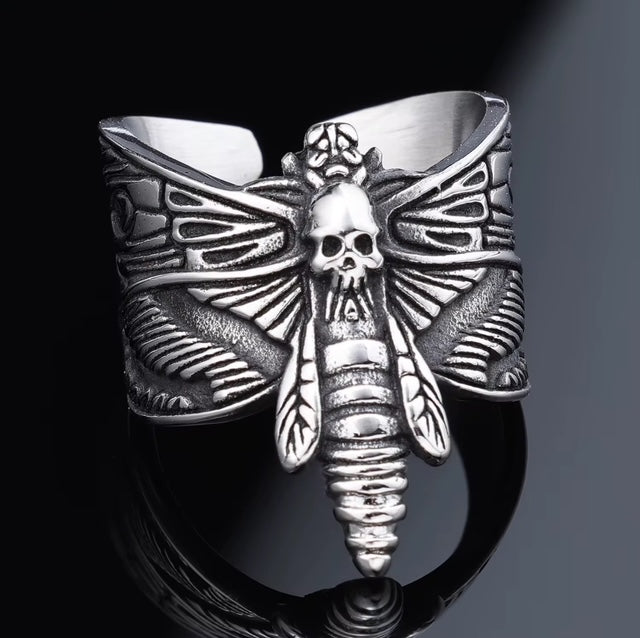 Nocturne Moth Ring – Gothic Stainless Steel Deathmoth Jewelry