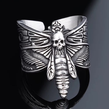 Nocturne Moth Ring – Gothic Stainless Steel Deathmoth Jewelry