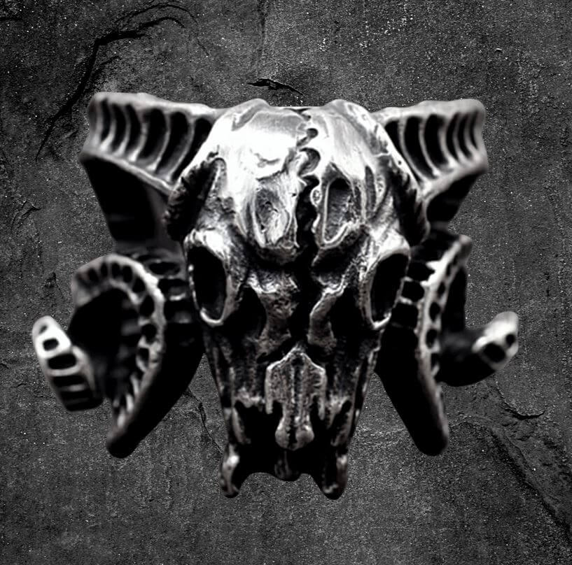 Infernal Ram Skull Ring – Stainless Steel Demonic Skull Ring