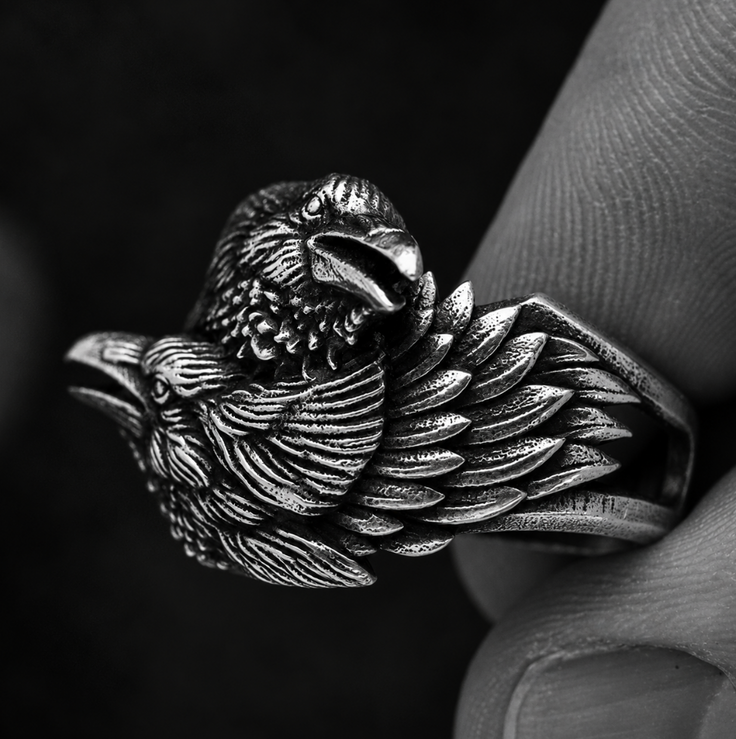 Odin’s Ravens Ring – Stainless Steel Huginn & Muninn Ring