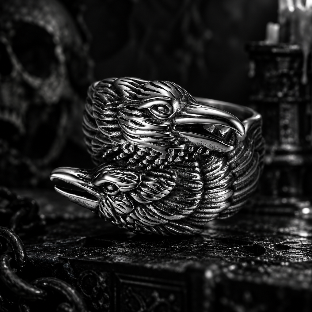 Odin’s Ravens Ring – Stainless Steel Huginn & Muninn Ring