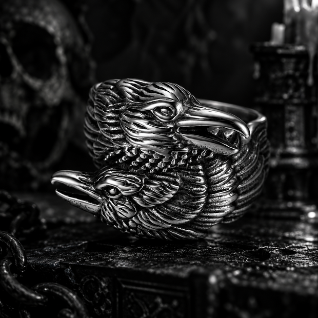 Odin’s Ravens Ring – Stainless Steel Huginn & Muninn Ring