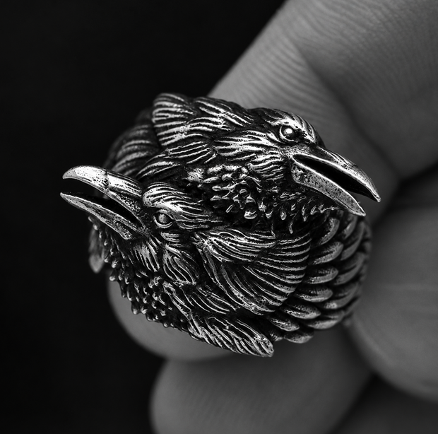 Odin’s Ravens Ring – Stainless Steel Huginn & Muninn Ring
