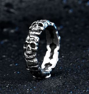 Graveyard Skull Band Ring – Stainless Steel Skull Ring (Thick or Thin Band)