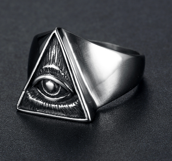 All-Seeing Eye Pyramid Ring – Stainless Steel Occult Symbol Ring